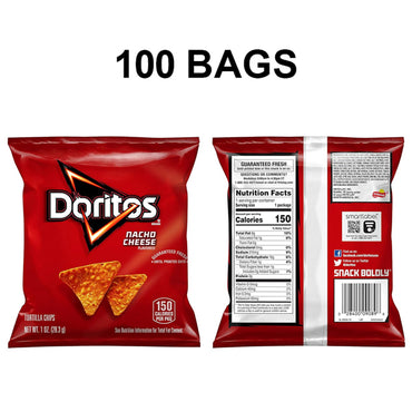 100 Pack - Doritos Nacho Cheese Flavored Tortilla Chips 1oz Bags