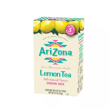 AriZona Lemon Tea Stix On The Go Powdered Drink Mix, 10 pack—boldly branded with lemons, each stick has just 5 calories, no preservatives, and offers convenient single-serve refreshment.