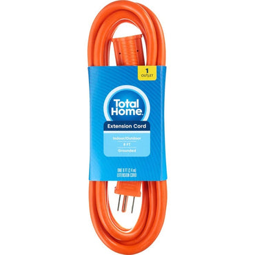10 Pack - Total Home Single Outlet Grounded 8 Foot Extension Cord Orange Total Home
