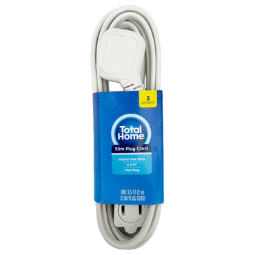 10 Pack - Total Home Slim Plug 6.5ft Three Outlet Extension Cord Total Home
