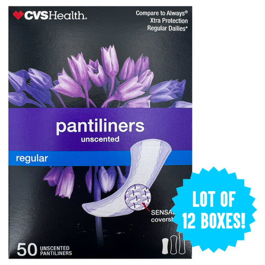 12 Pack - CVS Health Unscented Pantiliners Regular Size 50 Count Each