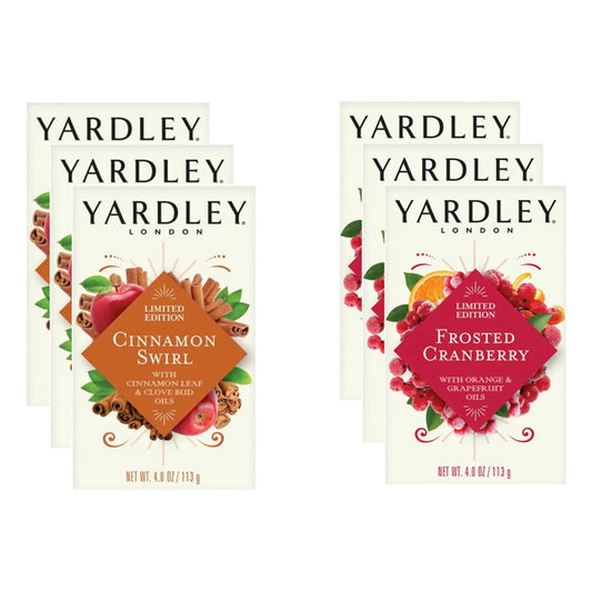 6 Pack - Yardley London Limited Edition Cinnamon Swirl & Frosted Cranberry Moisturizing Bath Bar 4oz