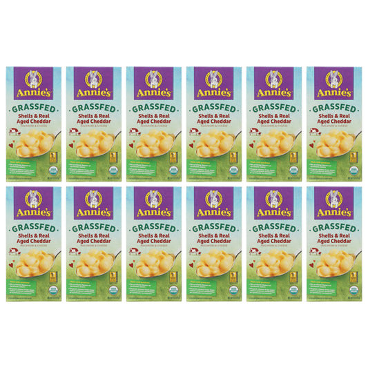 12 Pack - Annies Grassfed Shells & Real Aged Cheddar Macaroni & Cheese 6oz