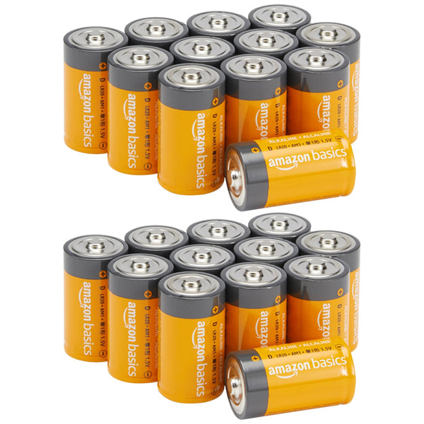 The Amazon Basics 24-Pack D Cell Alkaline All-Purpose Batteries (1.5 Volt) by Amazon offers reliable power for emergency devices and features a 5-year shelf life.