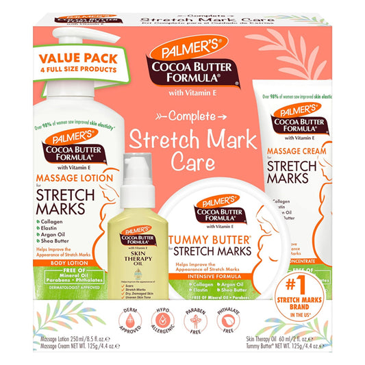 Palmer's Cocoa Butter Formula Pregnancy Skin Care Kit for Stretch Marks and Scars 4 Piece Full Size Set Palmer's