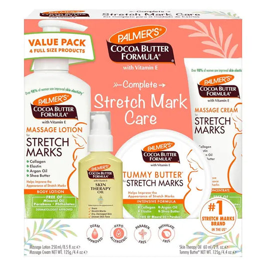 Palmer's Cocoa Butter Formula Pregnancy Skin Care Kit for Stretch Marks and Scars 4 Piece Full Size Set Palmer's