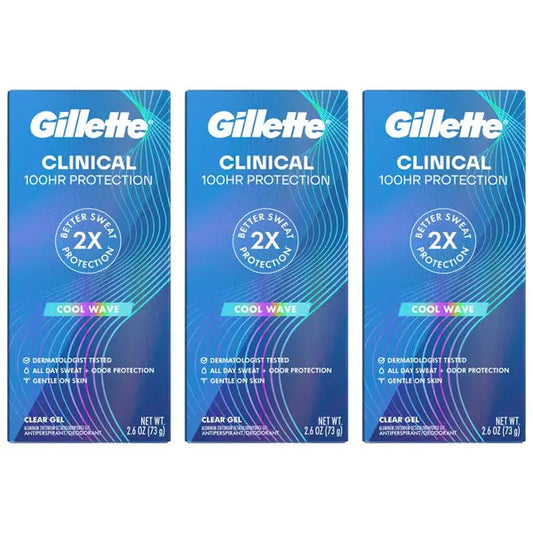 3 Pack - Gillette Clinical 72 Hours Clear Gel Deodorant Cool Wave 2.6oz Gillette