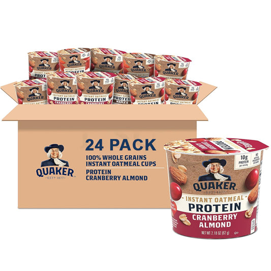 24 Pack - Quaker Protein Instant Oatmeal Express Cups Cranberry Almond 2.18oz