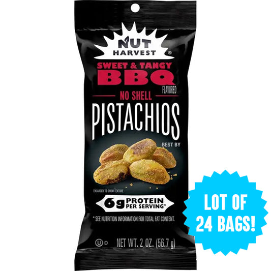 24 Pack - Nut Harvest No Shell Pistachios Sweet & Tangy BBQ Flavored 2oz