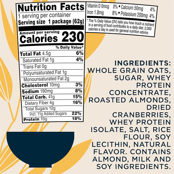 24 Pack - Quaker Protein Instant Oatmeal Express Cups Cranberry Almond 2.18oz