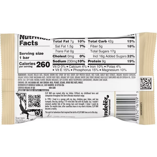 24 Pack - CLIF Bar White Chocolate Macadamia Nut Protein Energy Bars 2.4oz