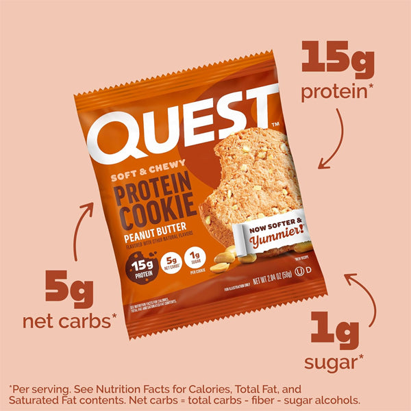 Quest Nutrition Peanut Butter Protein Cookie 15g Protein 12 Count