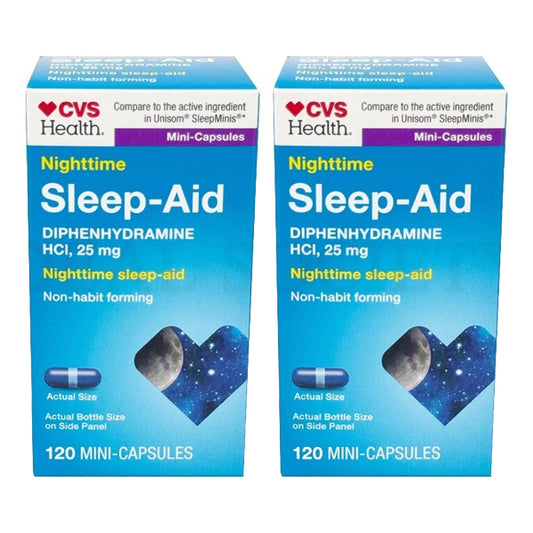 2 Pack - CVS Health Nighttime Sleep Aid Diphenhydramine HCI 25 MG 120ct Each