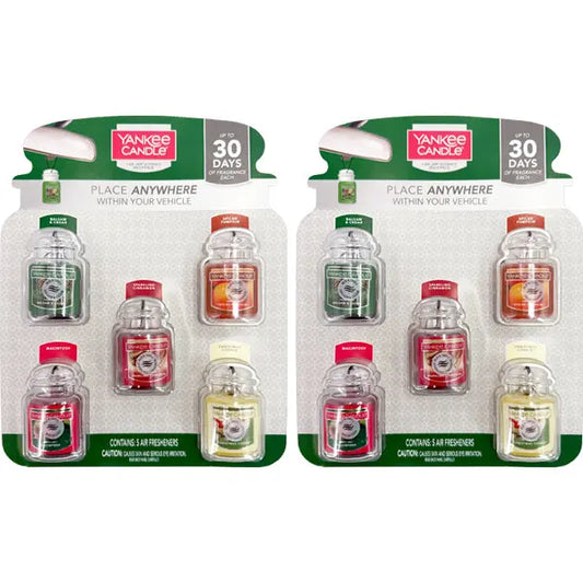 2 Pack - Yankee Candle Car Jar Multipack Air Freshener Holiday Scents 5 Count Yankee Candle