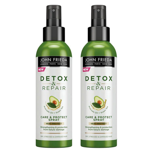 2 Pack - John Frieda Detox & Repair Care & Protect Spray 100ml, ideal for nourishing and protecting dry, damaged hair with green tea and avocado oil. Perfect solution for stressed locks from John Frieda.
