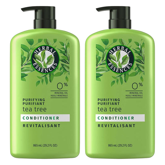 The 2 Pack - Herbal Essences Purifying Conditioner Tea Tree 29.2oz features green packaging with a sleek black pump top.