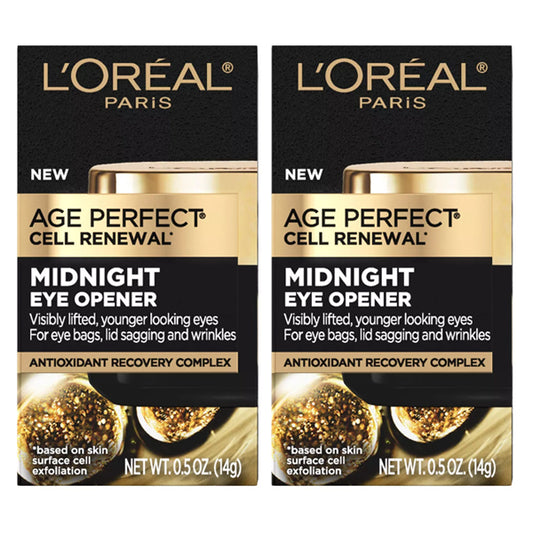 2 Pack - LOreal Age Perfect Cell Renewal Midnight Eye Opener .5oz each, anti-aging eye cream to reduce eye bags, lid sagging, and wrinkles for a refreshed look.