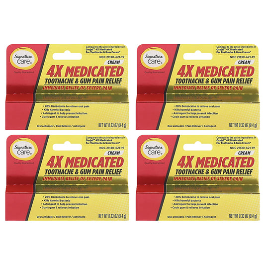 4 Pack - Signature Care 4x Medicated Toothache & Gum Pain Relief 0.33oz