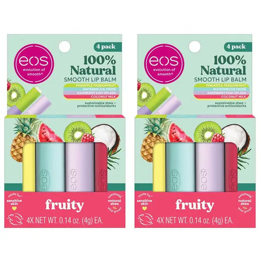 2 Pack - eos 100% Natural Shea Lip Balm Variety Pack Fruity 0.56oz 4 Count eos