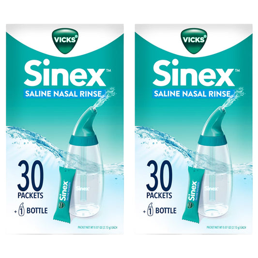 2 Pack - Vicks Sinex Saline Nasal Rinse Starter Kit 1 Bottle + 30 Refill Packets Each Vicks