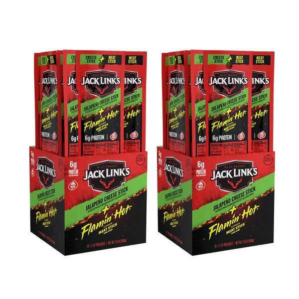 2 Pack - Jack Link's Flamin' Hot Flavored Meat & Jalapeno Cheese Sticks 16 Count Each