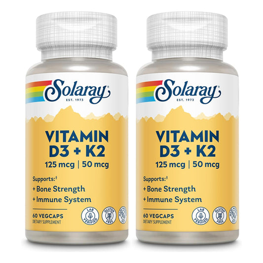 2 Pack - Solaray Vitamin D3 K2 Vitamin Supplement 60 VegCaps