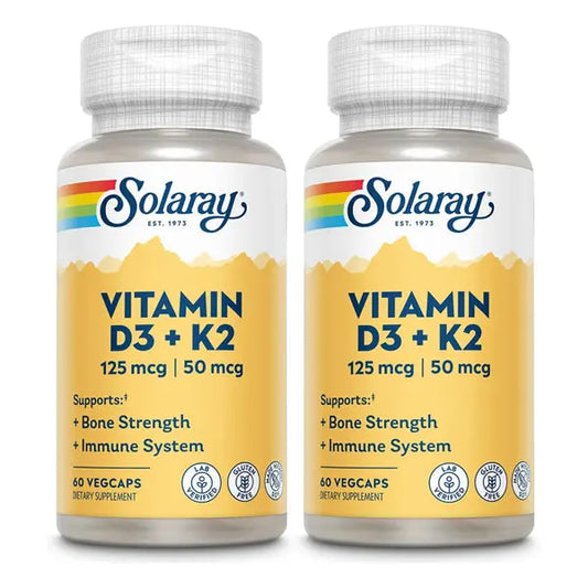 2 Pack - Solaray Vitamin D3 K2 Vitamin Supplement 60 VegCaps Solaray