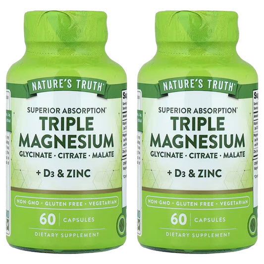 2 Pack - Nature's Truth, Triple Magnesium + D3 & Zinc, 60 Capsules Each Nature's Truth