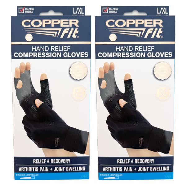 2 Pack - Copper Fit Unisex Hand Relief Compression Gloves Large/X-Large Copper Fit