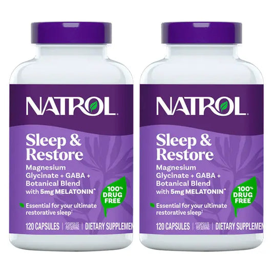 2 Pack - Natrol Sleep & Restore Magnesium + GABA 120 Capsules Each Natrol