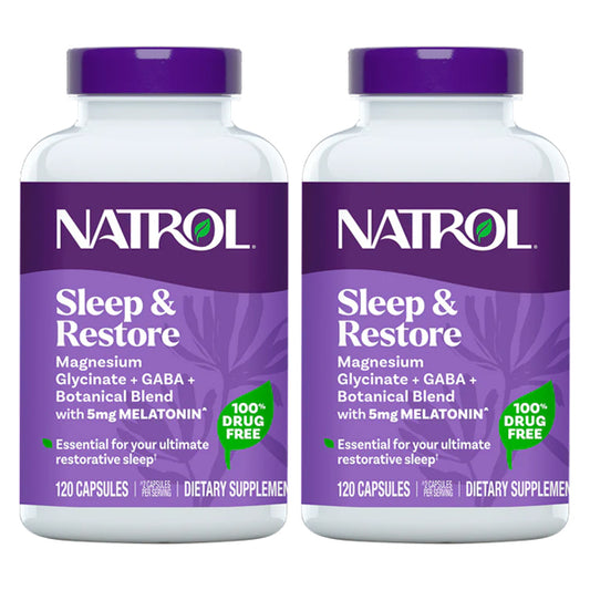 2 Pack - Natrol Sleep & Restore Magnesium + GABA 120 Capsules Each