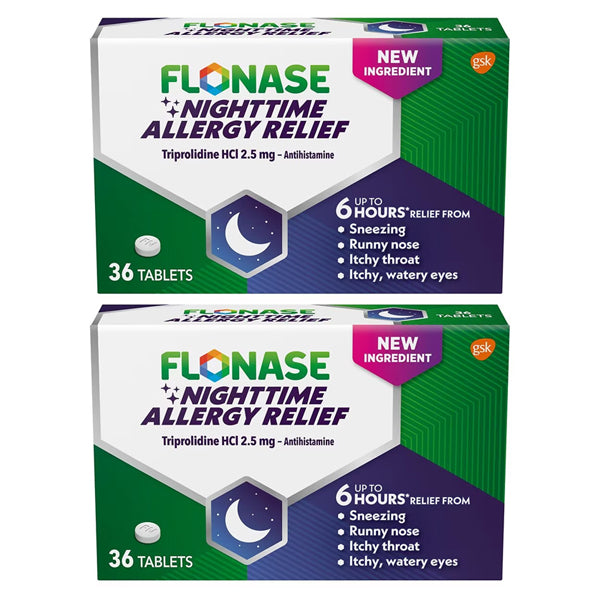 2 Pack - Flonase Night Time Triprolidine Allergy Relief Tablets 36ct