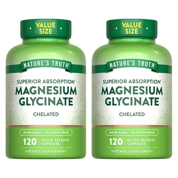 2 Pack - Natures Truth Chelated Magnesium 200mg High Absorption, 120 Capsules each: Non-GMO, gluten free value size supplements for essential magnesium support.