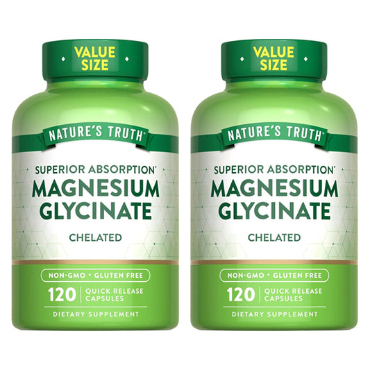 2 Pack - Natures Truth Chelated Magnesium 200mg High Absorption, 120 Capsules each: Non-GMO, gluten free value size supplements for essential magnesium support.