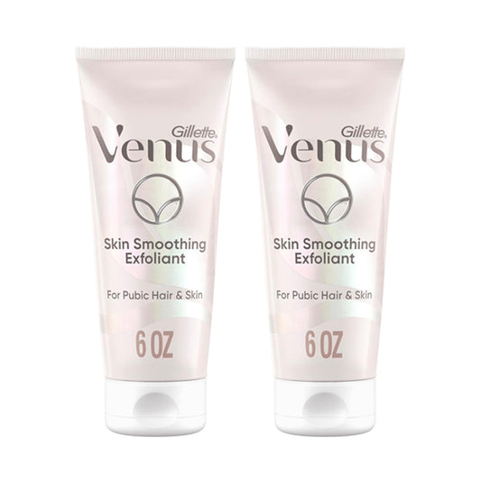 Two 6oz tubes of Gillette Venus Intimate Grooming Skin-Smoothing Exfoliant by Gillette are displayed side by side against a white background. This is a 2 pack for intimate grooming.