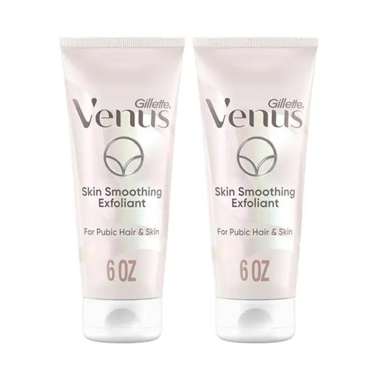 Two 6oz tubes of Gillette Venus Intimate Grooming Skin-Smoothing Exfoliant by Gillette are displayed side by side against a white background. This is a 2 pack for intimate grooming.