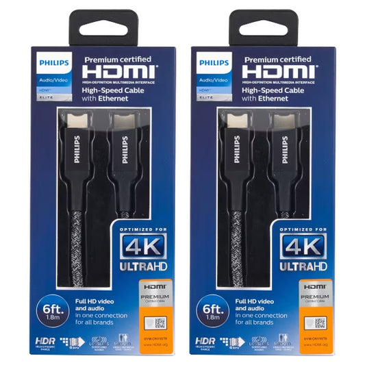 2 Pack - Philips 10' Elite Premium High-Speed 4K HDMI Cable with Ethernet