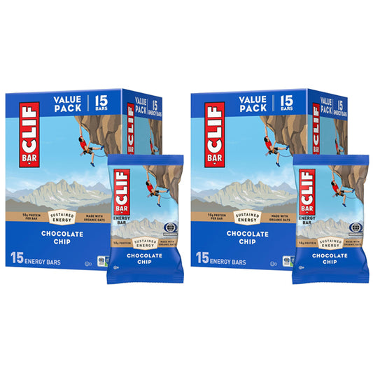 2 Pack - CLIF BAR Sustained Energy Protein Bars Chocolate Chip 15 Count Each