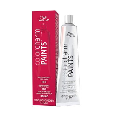 Wella 2 Pack - Colorcharm Paints Semi-Permanent Hair Dye in Red (2oz) lets you easily create custom temporary color shades with intermixable formulas. Features Wella branding and product details.