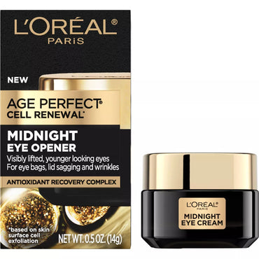LOreal 2 Pack Age Perfect Cell Renewal Midnight Eye Opener (.5oz each) targets eye bags, lid sagging, and wrinkles with anti-aging Sleep Silk technology for a refreshed look.