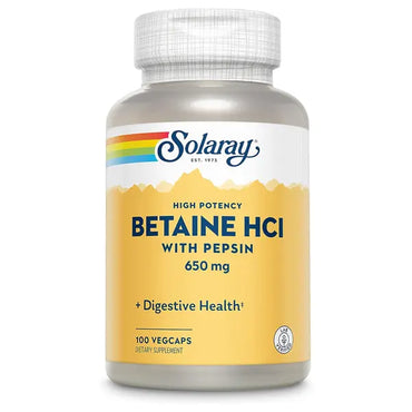 2 Pack - Solaray High Potency Betaine HCL with Pepsin 100 VegCaps Solaray