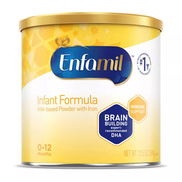 2 Pack - Enfamil Milk-Based Powder Infant Formula for ages 0-12 months, 12.5oz cans. Features brain-building DHA and advanced immune support. Brand: Enfamil.