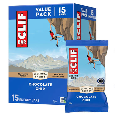 2 Pack - CLIF BAR Sustained Energy Protein Bars Chocolate Chip 15 Count Each