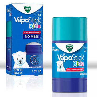 Vicks VapoStick Kids Soothing Vapors Balm, 2 Pack (1.25oz), delivers non-medicated Vicks Vapors in a no-mess stick with a cute polar bear—gentle comfort for kids ages 4+.