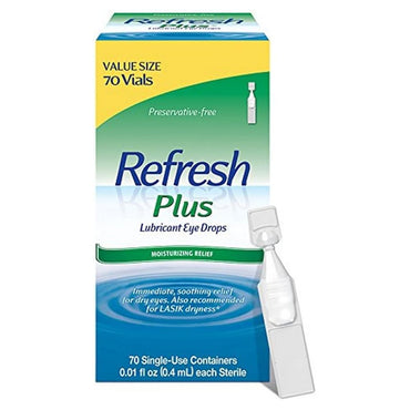 2 Pack - Refresh Plus Lubricant Eye Drops 70 Single Use Containers Each Refresh