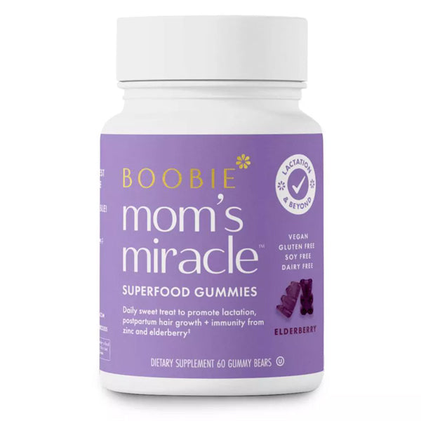 A 2 Pack of Boobie Bears Vegan Lactation Supplement Gummies Elderberry 60ct offers milk-boosting superfood benefits for lactation support, hair growth, and immunity. Each bottle contains 60 vegan, gluten-free gummies from Boobie Bears.