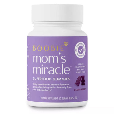 A 2 Pack of Boobie Bears Vegan Lactation Supplement Gummies Elderberry 60ct offers milk-boosting superfood benefits for lactation support, hair growth, and immunity. Each bottle contains 60 vegan, gluten-free gummies from Boobie Bears.