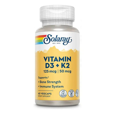 2 Pack - Solaray Vitamin D3 K2 Vitamin Supplement 60 VegCaps Solaray