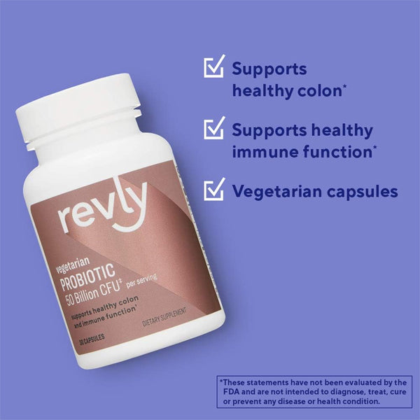 2 Pack - Revly One Daily Adult Vegetarian Probiotic 50 Billion CFU 30 Capsules