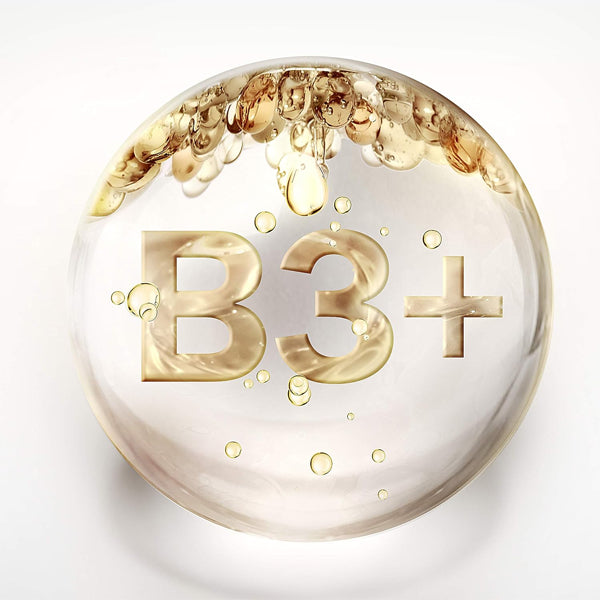 A clear sphere filled with golden bubbles and “B3+” inside evokes the hydration and radiance of Olay Regenerist Collagen Peptide 24 Face Moisturizer (0.5 oz, 2 Pack), set against a plain white background.